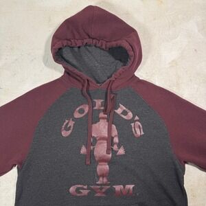 Golds Gym Y2K Hoodie Mens Size M/L Red & Gray Gym Workout Pullover Fitness